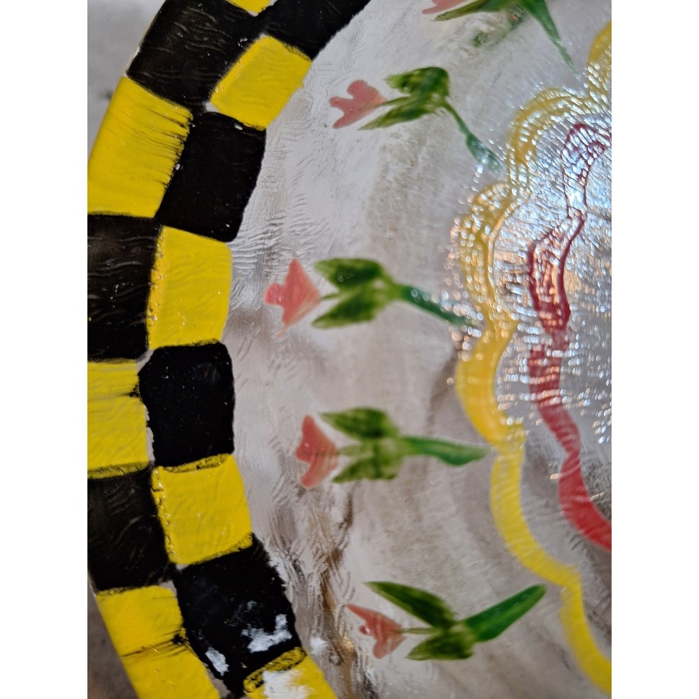 Vintage 1960's MacKensie-Childs Reverse Hand Painted Fused Glass Tulip Plate - Picture 8 of 12